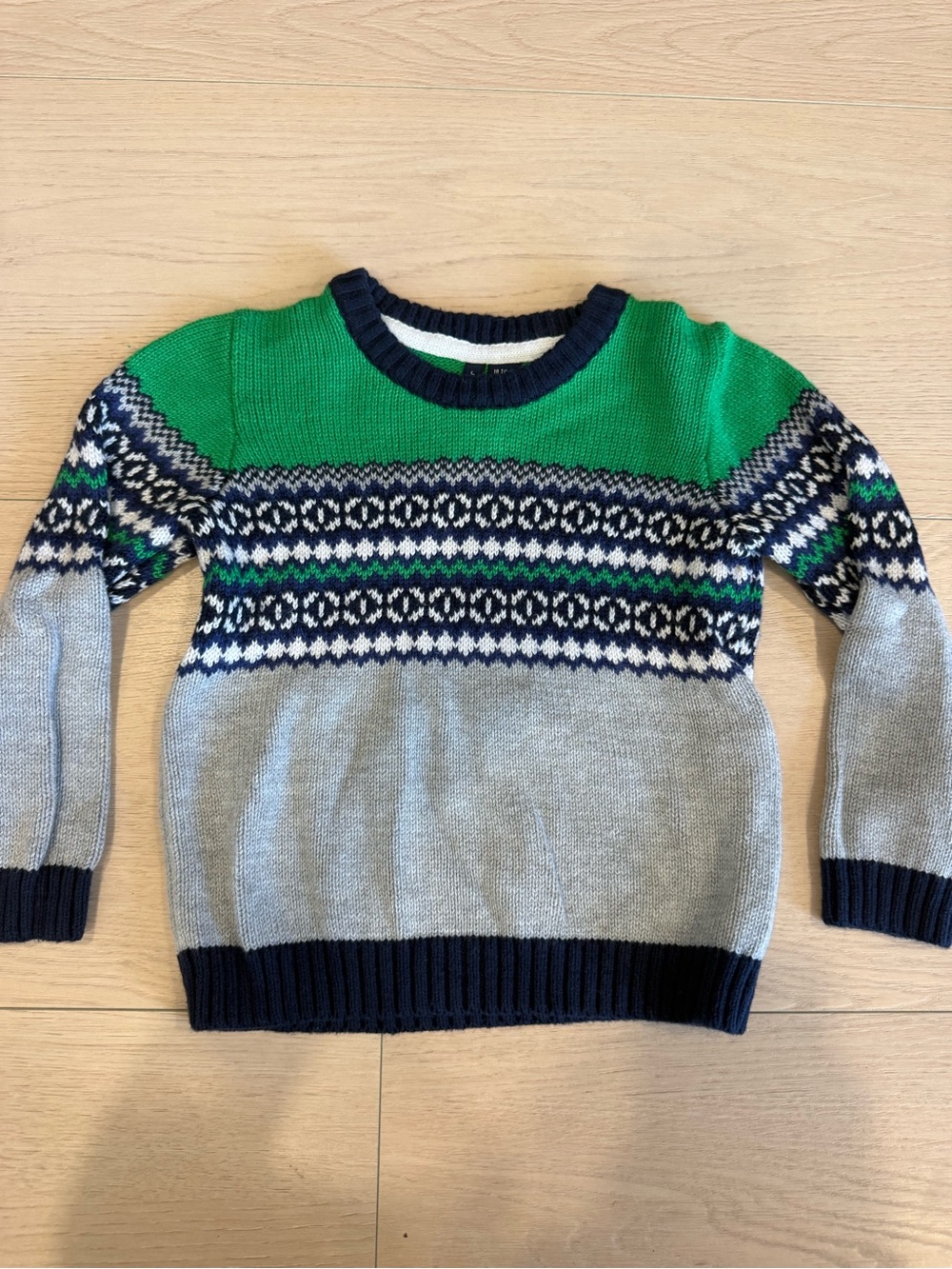 Janie and Jack Green, Gray & Navy Fair Isle Knit Sweater | 18-24 months